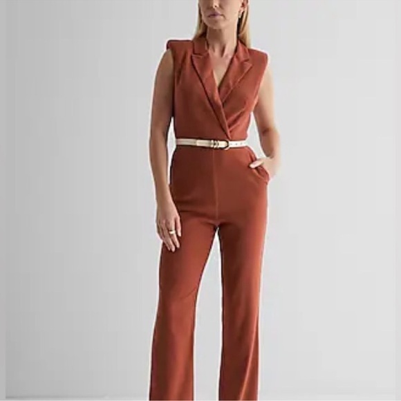Express Pants - Express Carmel Sleeveless Blazer Jumpsuit